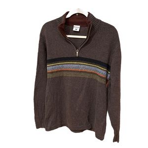 Columbia Men’s Sweater Wool/Ramie Blend Brown Pullover Medium  1/4 Zip Stripe